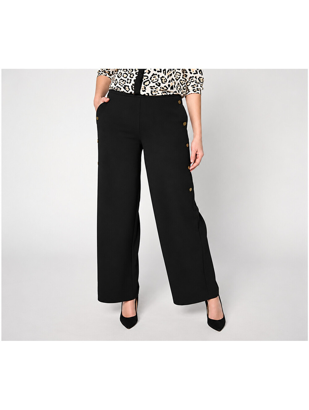 Dennis Basso Regular Luxe Crepe Pant With Button Details Black, X-Large